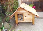 外飼いの犬だと雨風の強い日は心配です。置く場所と犬小屋の入口に配慮して製作しました。